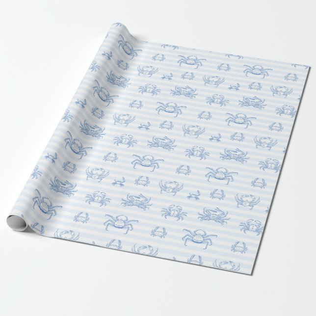 Watercolor Ocean Sea Animals Pattern Wrapping Paper (Unrolled)