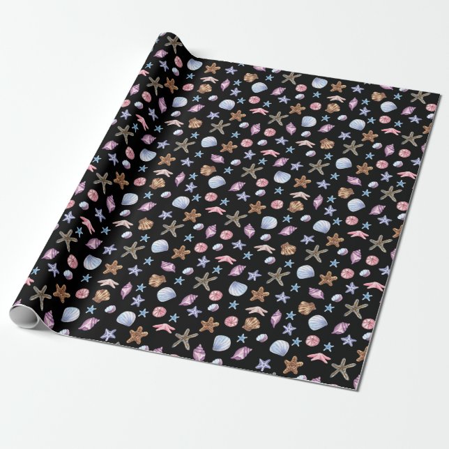 Watercolor Ocean Sea Animals Pattern Wrapping Paper (Unrolled)