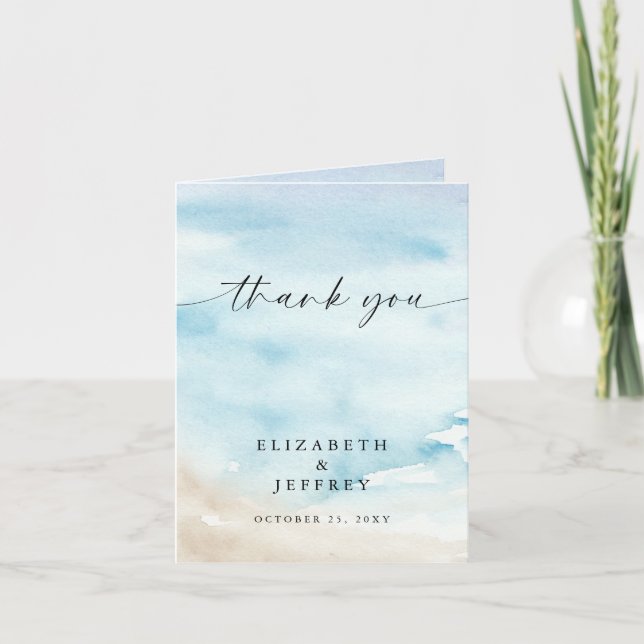 Watercolor Ocean Sea Summer Beach Thank You Card (Front)