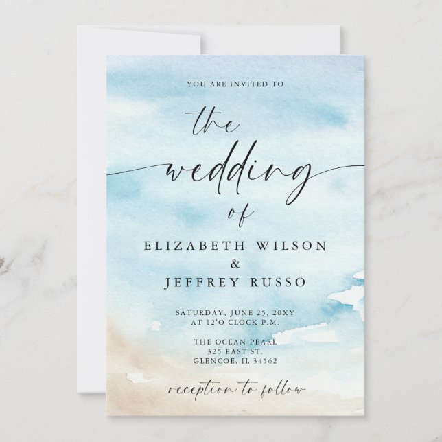 Watercolor Ocean Sea Summer Beach Wedding Invitation (Front)