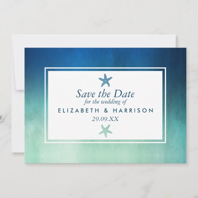 Watercolor Ocean Starfish Beach Save the Date (Front)