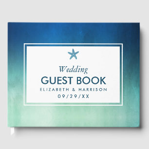 Watercolor Ocean Starfish Beach Wedding Guest Book