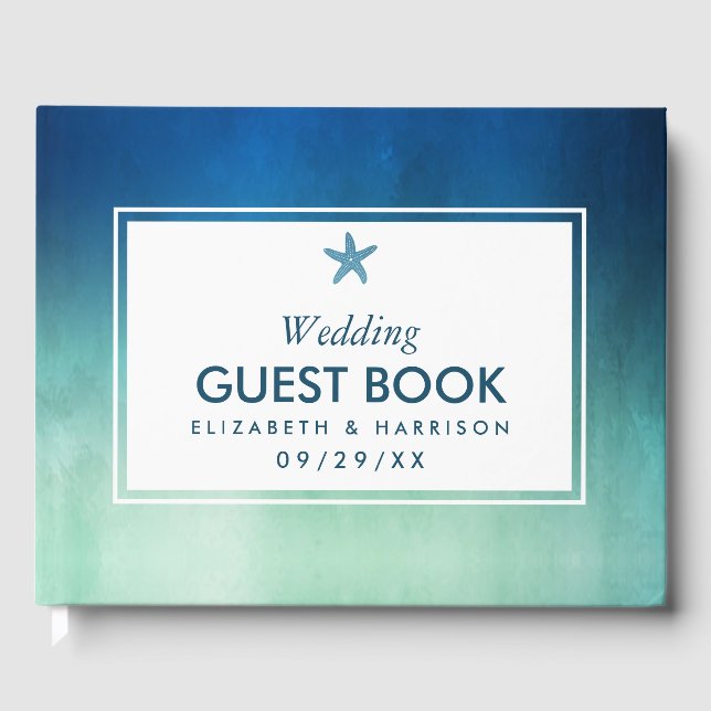 Watercolor Ocean Starfish Beach Wedding Guest Book (Front)