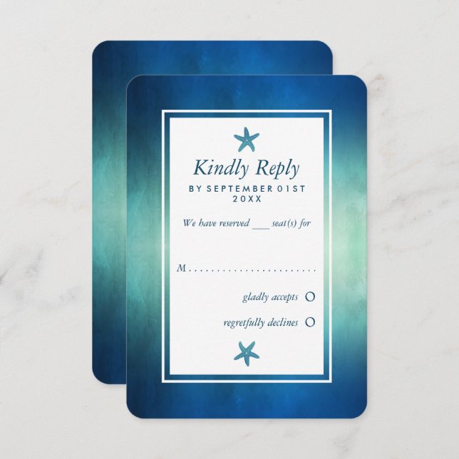Watercolor Ocean Starfish Beach Wedding RSVP Card (Front/Back)