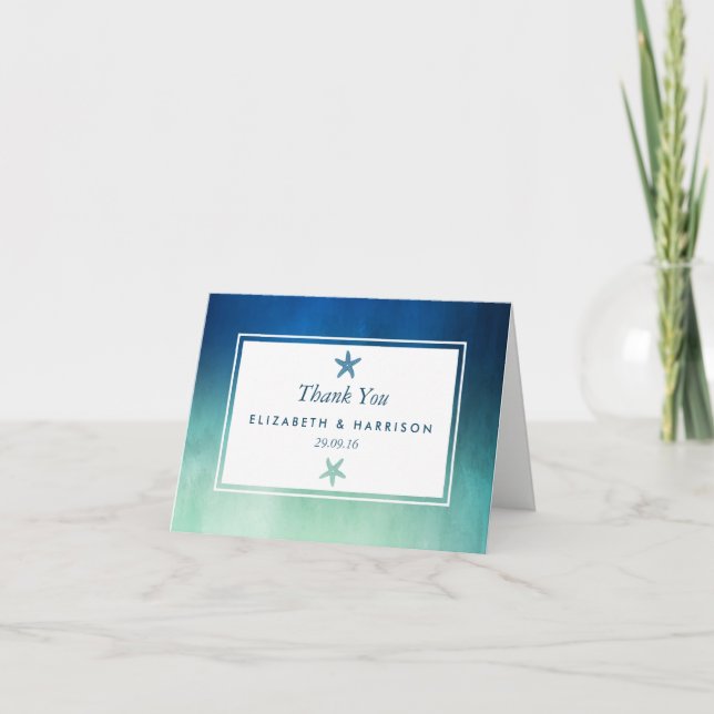 Watercolor Ocean Starfish Beach Wedding Thank You (Front)