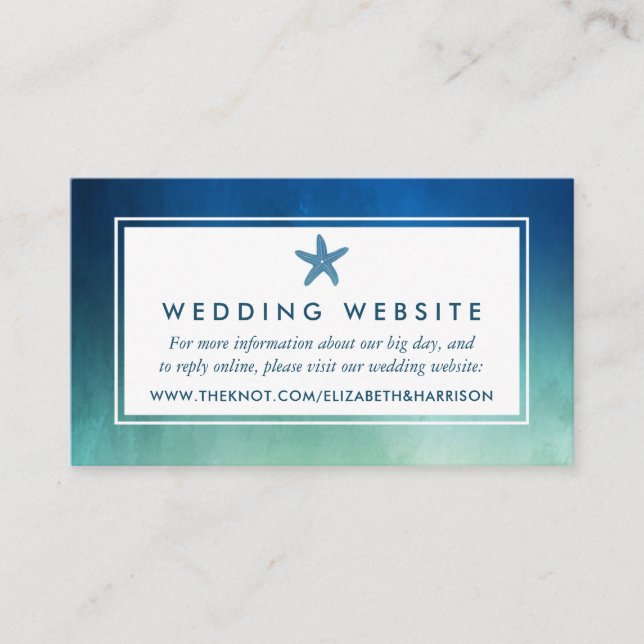 Watercolor Ocean Starfish Beach Wedding Website Enclosure Card (Front)