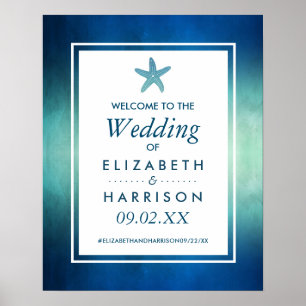 Watercolor Ocean Starfish Beach Wedding Welcome Poster