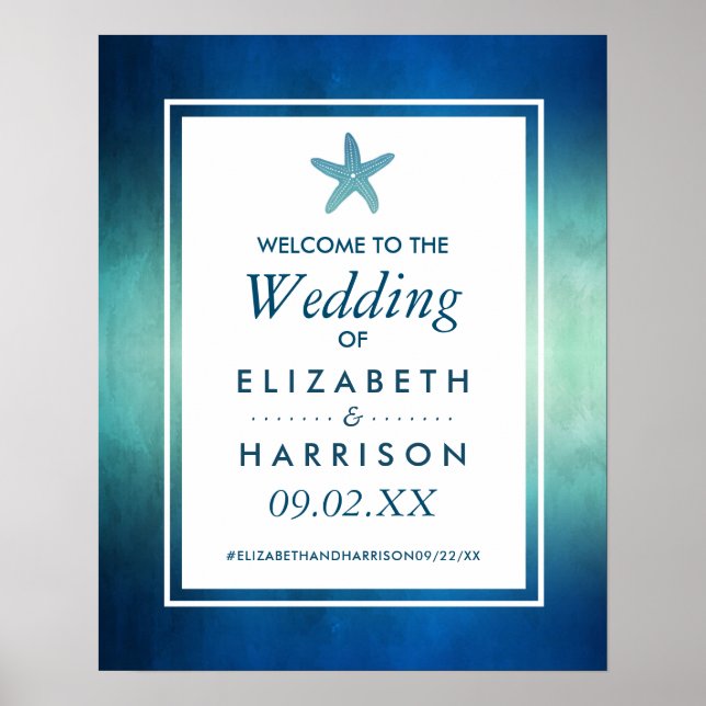Watercolor Ocean Starfish Beach Wedding Welcome Poster (Front)