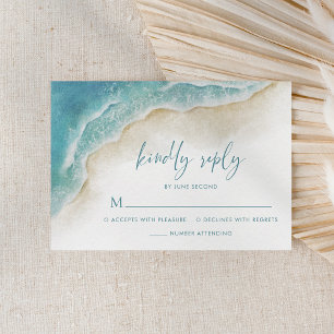 Watercolor Ocean Summer Beach Wedding RSVP Card