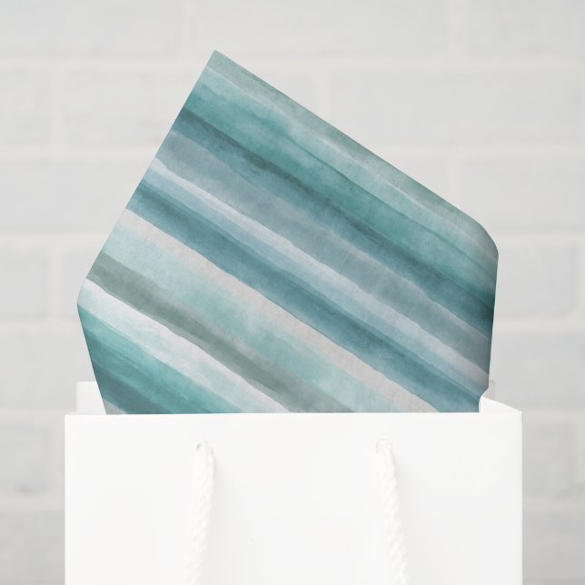 Watercolor Ocean Teal Stripes Tissue Paper (Gift Bag)