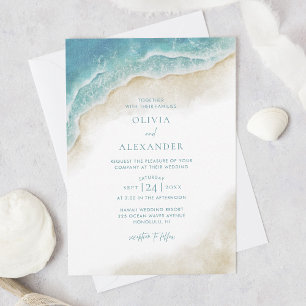 Watercolor Ocean Wave Beach Wedding Invitation