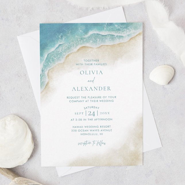Watercolor Ocean Wave Beach Wedding Invitation (Creator Uploaded)