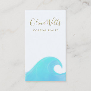 Watercolor Ocean Wave Coastal Real Estate Business Card