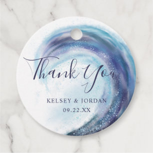 Watercolor Ocean Wave Thank You Wedding Names Favour Tags