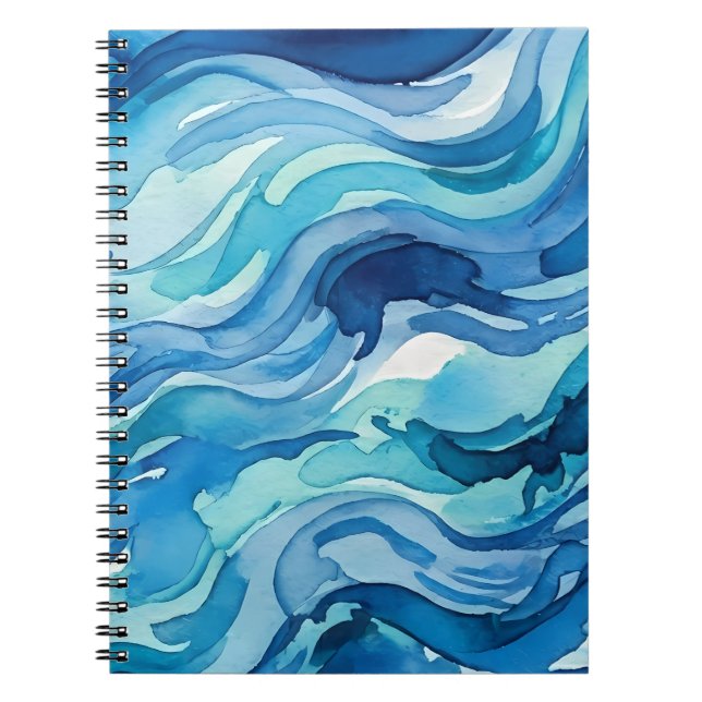 Watercolor Ocean Waves Abstract Notebook (Front)