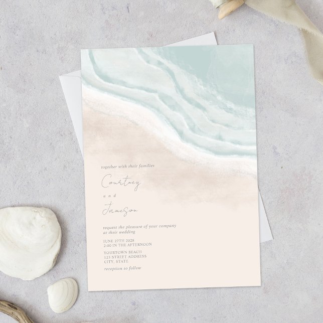 Watercolor Ocean Waves Beach Wedding Invitation (Creator Uploaded)