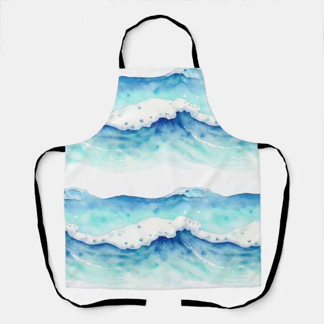 Watercolor Ocean Waves Border Apron (Front)