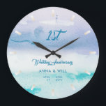 Watercolor Ocean Waves Modern Wedding Anniversary Large Clock<br><div class="desc">A modern, elegant, personalised wedding anniversary keepsake clock featuring a watercolor painting of a misty ocean landscape with a small ship mast peeking through, modern typography and the words "Wedding Anniversary" in elegant calligraphy. A nice custom wedding gift or wedding anniversary for a young - and young at heart -...</div>