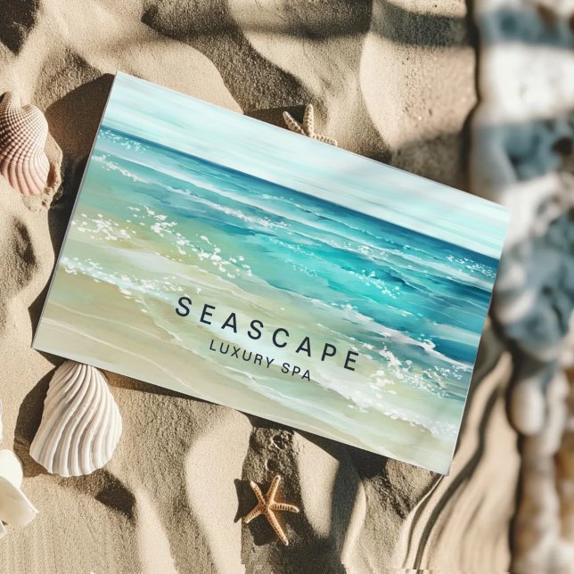 Watercolor Ocean Waves Tropical Beach  Business Card (Creator Uploaded)