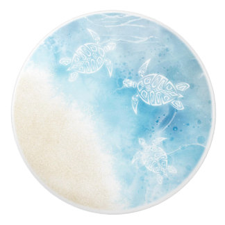 Watercolor Ocean White Turtle Ceramic Knob