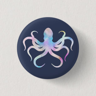 Watercolor octopus 3 cm round badge