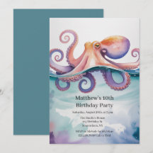 Watercolor Octopus Age Kids Birthday Party