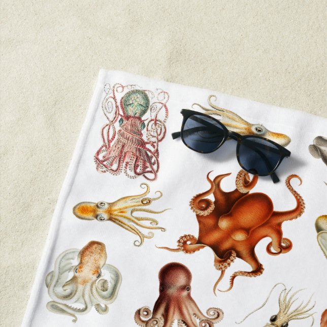 Watercolor Octopus Cephalopod Ocean Animals  Beach Towel (In Situ)