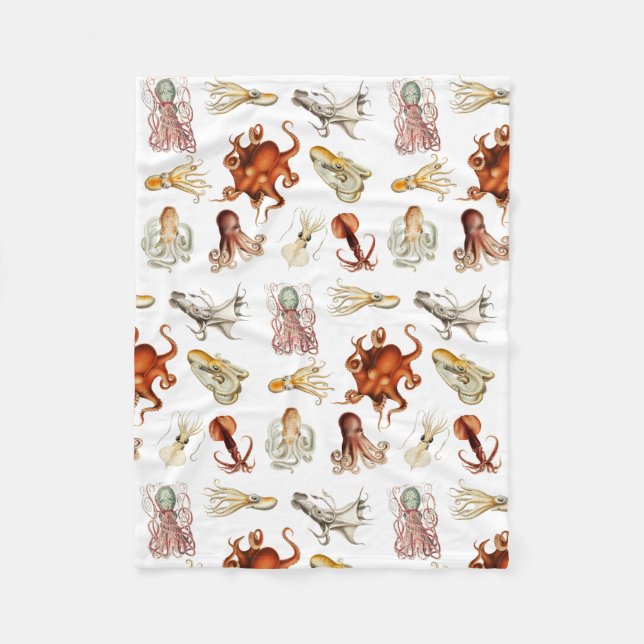 Watercolor Octopus Cephalopod Ocean Animals  Fleece Blanket (Front)