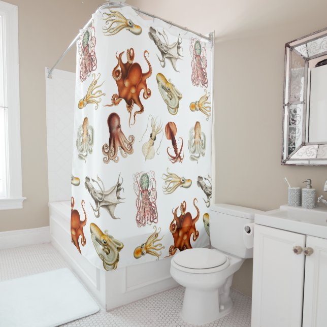 Watercolor Octopus Cephalopod Ocean Animals  Shower Curtain (In Situ)