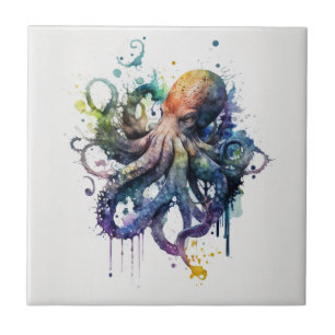 Watercolor Octopus Ceramic Tile Art