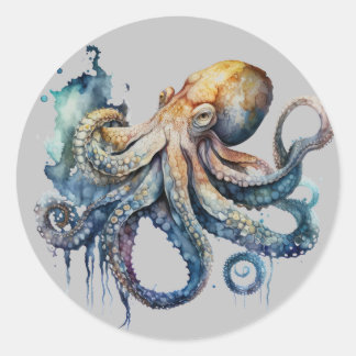  Watercolor Octopus  Classic Round Sticker