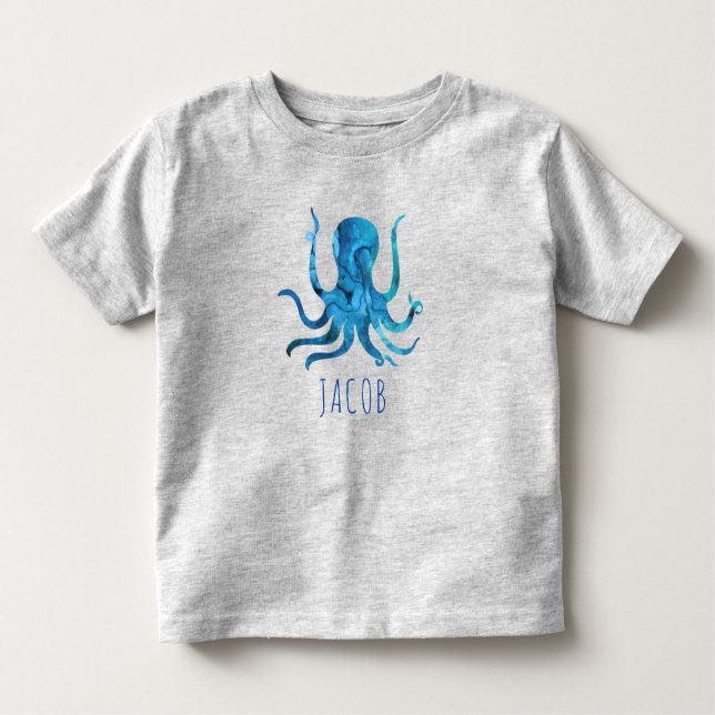 Watercolor Octopus Marine Kids Personalised Toddler T-Shirt (Front)