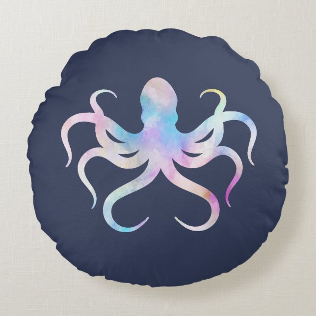 Watercolor octopus round cushion (Front)