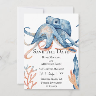 Watercolor Octopus Sea Life Beach Wedding Save The Date