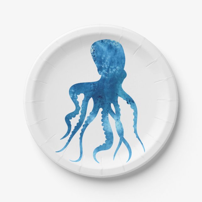 Watercolor octopus silhouette paper plate (Front)