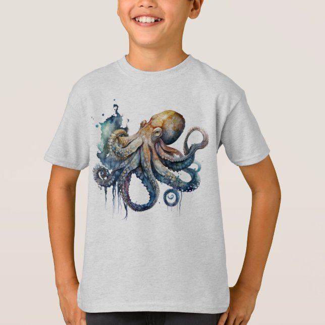 Watercolor Octopus  T-Shirt (Front)