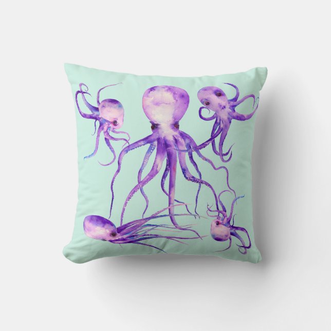 Watercolor Octopus Throw Pillow (Front)