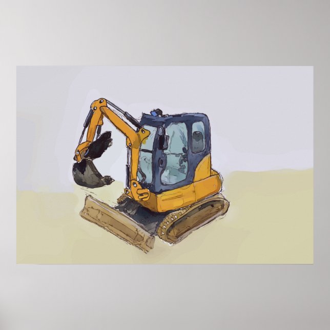 Watercolor of a little backhoe poster (Front)