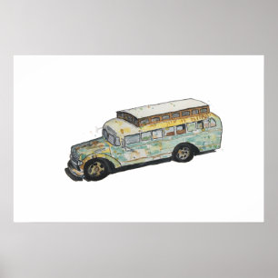 Watercolor of a rusty RV bus conversion  Poster