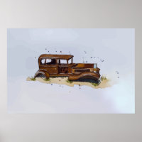Watercolor of a rusty shell of a pickup truck