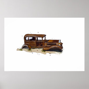 Watercolor of a rusty shell of a pickup truck poster