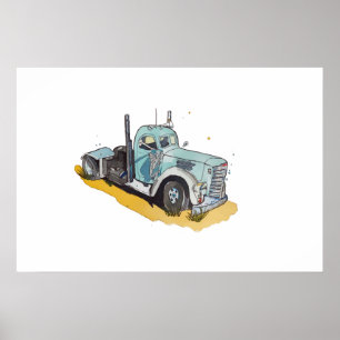 Watercolor of a semi truck stylised poster