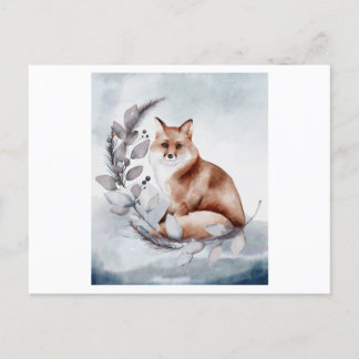 Watercolor of an Fox with a flower Postcard
