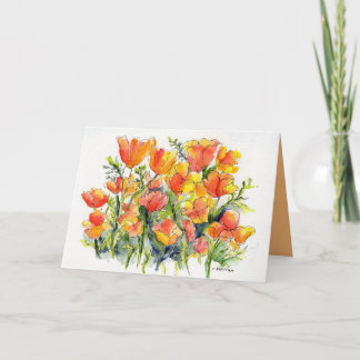watercolor of bright poppies card