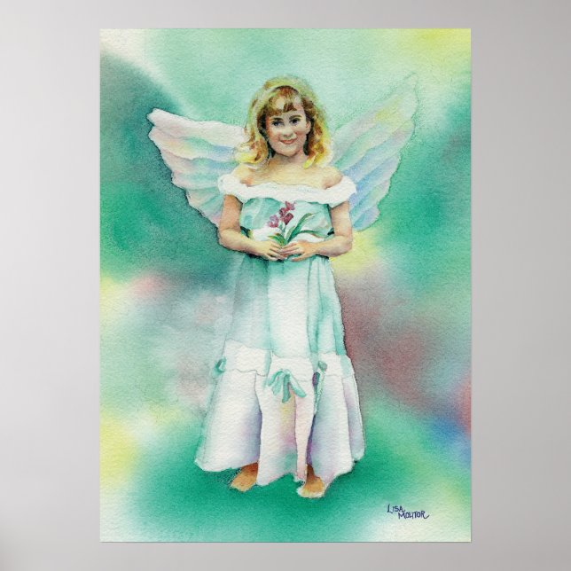 Watercolor of Little Angel Girl Poster (Front)