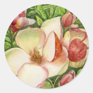 Watercolor of Magnolia Flower Classic Round Sticker