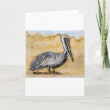 Watercolor of Pelican on Folded Greeting Card
