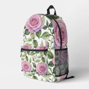 Watercolor Of Pink And Lavender Roses Printed Backpack
