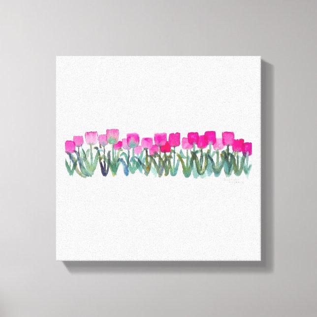 Watercolor of Spring Pink Tulips Canvas Poster Print (Front)