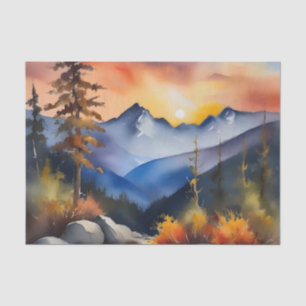 Watercolor of sunrise over snow covered mountains tissue paper